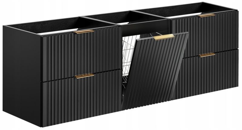 Szafka pod umywalkę Furnidea 160 cm czarna ryflowana z koszem na pranie Adel 1 szt.