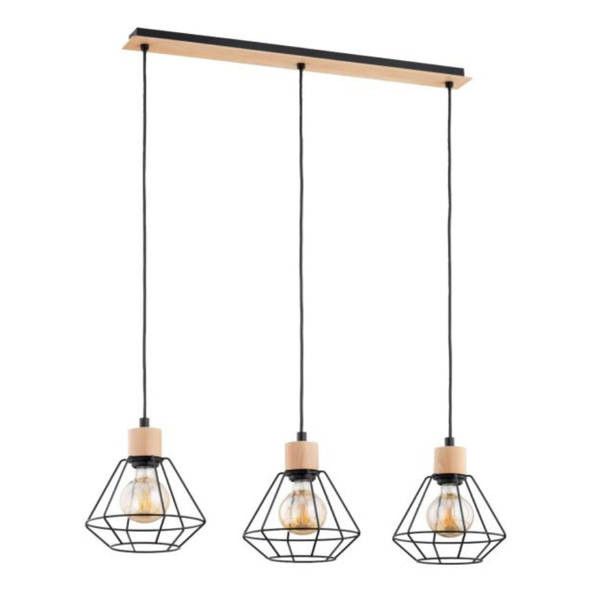 Lampa wisząca Alfa Kastel czarna-jasne drewno wym: 90 x 19 x 75 cm 3xE27 x 15W 1 szt.