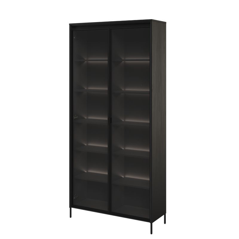 Witryna dwudrzwiowa Bettso Trend wysoka z oświetleniem LED i przeszklonym frontem czarny 1szt.