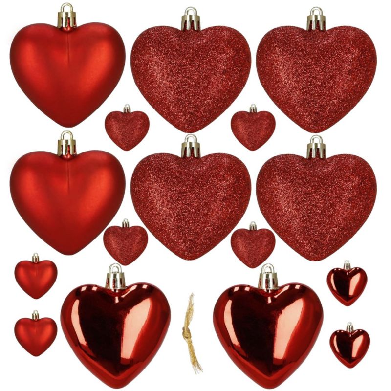 Bombki choinkowe Springos 16 szt. komplet dekoracje świąteczne, nietłukące serca, czerwone 1 kpl.