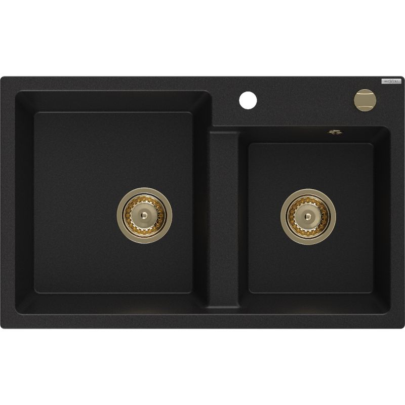 Zlewozmywak granitowy Mexen Tomas 2-komorowy czarny/złoty metalik 800x500 mm - 6516802000-75-B 1 szt.