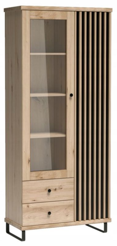 Szafa Witryna Furnidea 86 cm dąb artisan czarny lamelowa CALI z nóżkami 10 cm 1 szt.