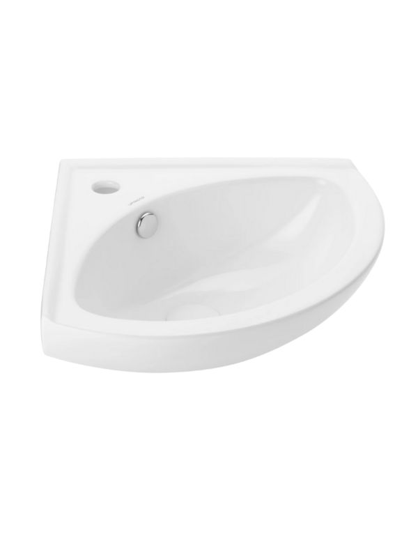 Umywalka ścienna-narożna Uptrend CORNER biały połysk, z otworem na baterię oraz przelewem 1 szt.