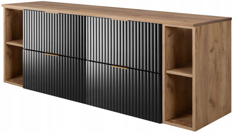 Szafka łazienkowa Furnidea czarna 160 cm wisząca z regałami blat dąb craft złoty Flow 1 szt.