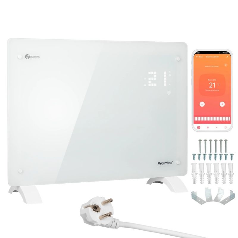 Grzejnik elektryczny konwektorowy szklany Warmtec 1500W WiFi biały EGW-15B