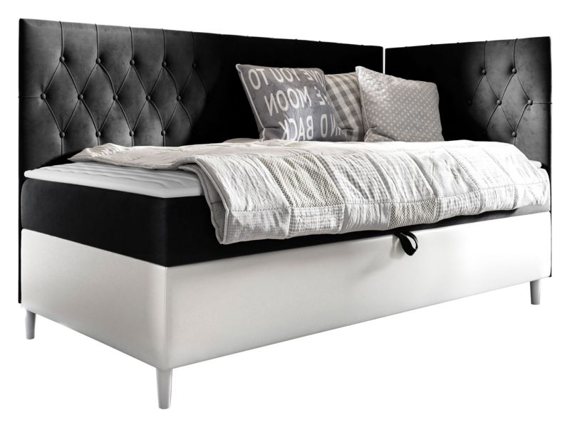 Łóżko kontynentalne MIRJAN 24 Filip Junior 3 80x200, Strona: Prawa biała ekoskóra/czarny 1 szt.