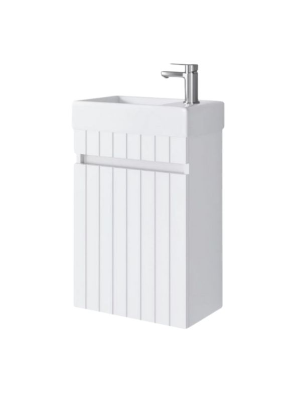 Zestaw szafka łazienkowa z umywalką ceramiczną Uptrend Miseno 40 cm, drzwi, wisząca, biały mat 1 kpl.