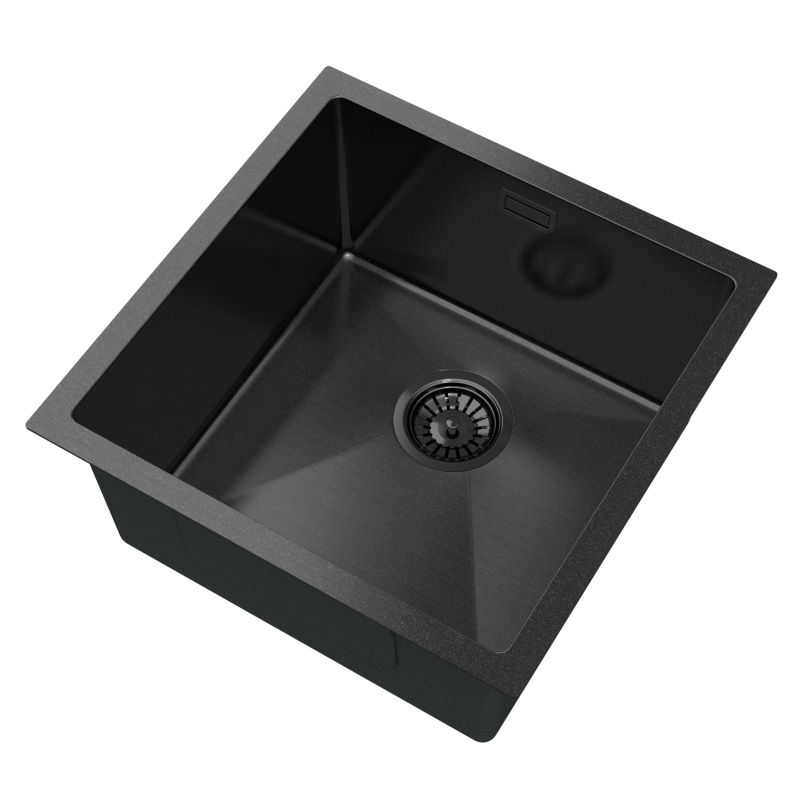 Zlewozmywak Stalowy Jednokomorowy Granitan Silvo44 Czarny Zestaw Zlew Syfon Lux 1 kpt.