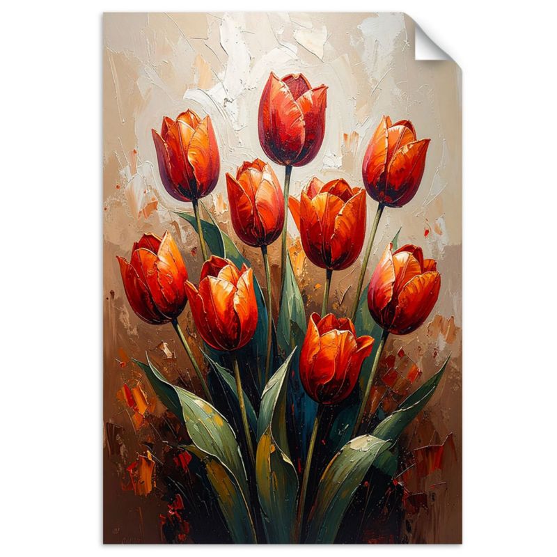 Naklejka na ścianę Feeby Czerwone Tulipany Kwiaty beżowe tło 70x100cm 1szt