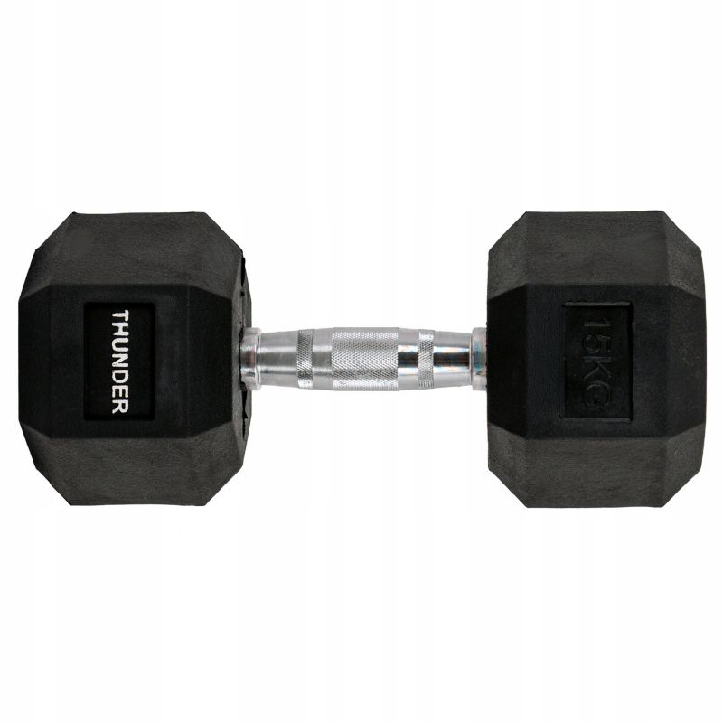 Hantla hexagonalna 15 kg THUNDER HEXAGONAL-DUMBBELLS-15KG gumowana stalowa profesjonalna 1szt.