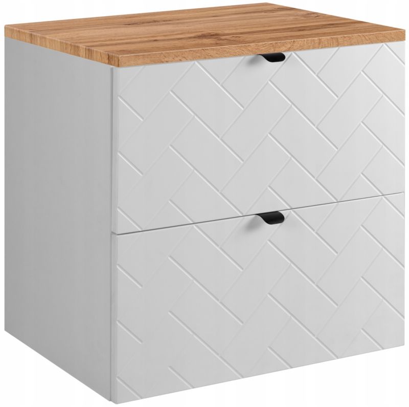 Szafka pod umywalkę Furnidea 60 cm biała wisząca z blatem dąb wotan frezowane szuflady Trend 1 szt.