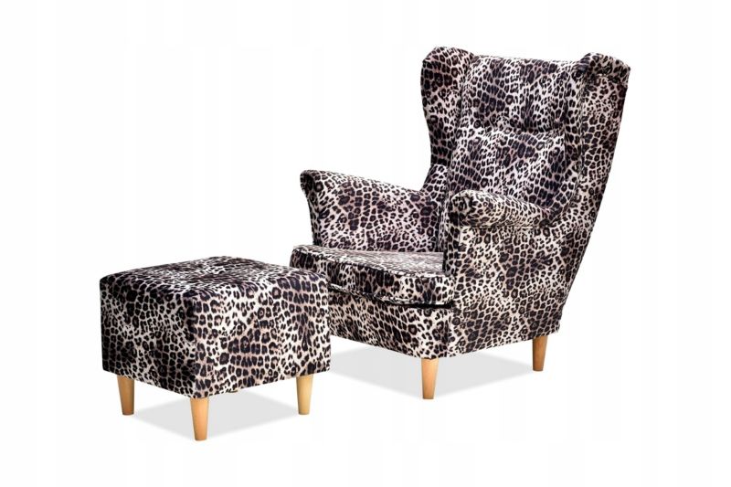 Fotel uszak do salonu z podnóżkiem Family Meble ARI PRINT panterka 1szt