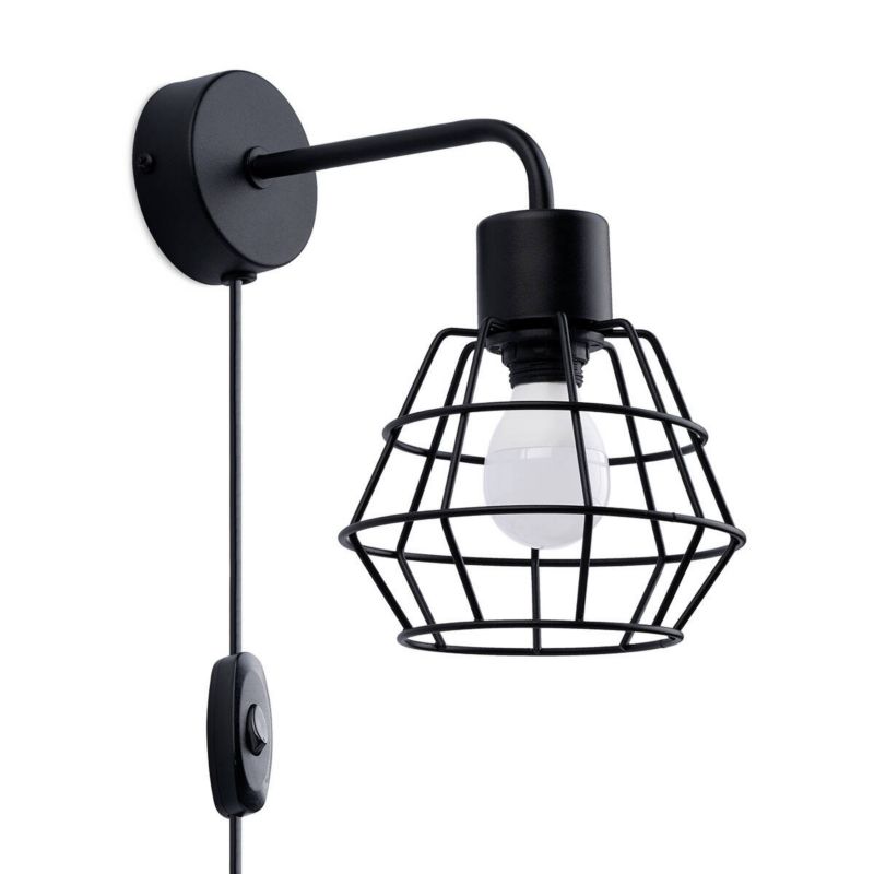 Kinkiet ścienny Sollux Lighting Suba czarny z włącznikiem 1 x E14 x IP20 wym: 16,5 x 23 x 15 cm - 1 szt.