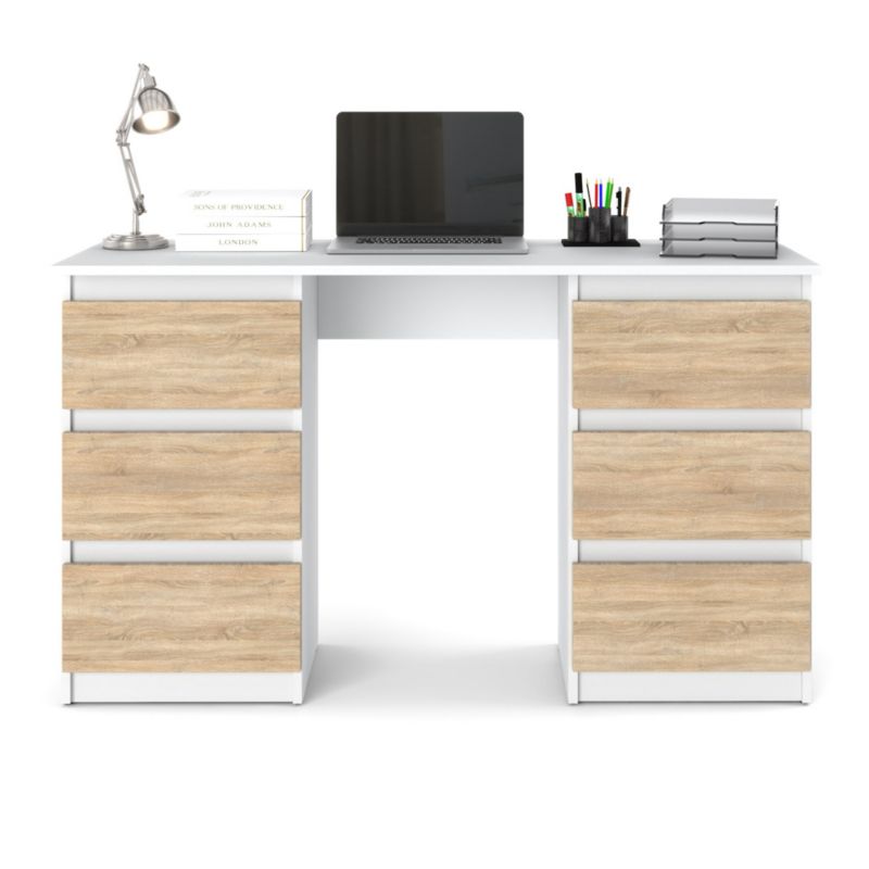 Biurko Hurtownia-Mebli Szuflady 6 Hugo 120cm Biały Mat Dąb Sonoma 120x50x75 cm 1szt.