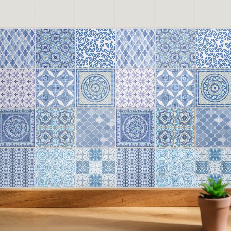 Naklejki dekoracyjne na ścianę Wallfluent 15x15 cm Ceramiczne zdobione kafle do kuchni i łazienki 24 szt.