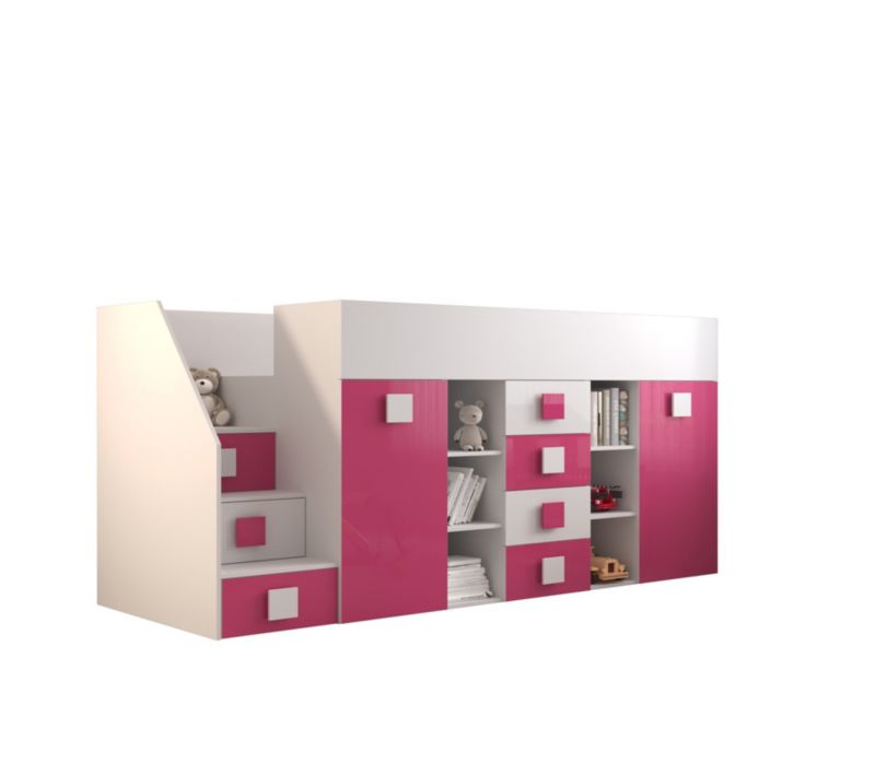 Łóżko piętrowe Antresola Abiks TOLEDO 3 L biały + różowy 1 szt.