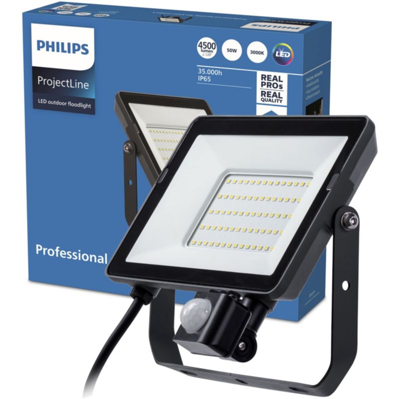 Naświetlacz LED Philips Lampa Reflektor 50W 4500lm 3000K IP65 z Czujnikiem Ruchu i Zmierzchu Czarny 1 szt.