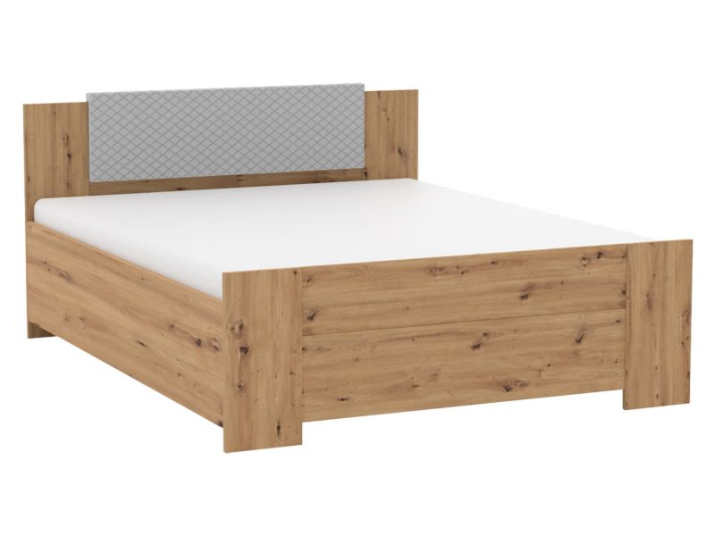 Łóżko MIRJAN 24 Bono 160x200 z tapicerowanym zagłówkiem dąb artisan + szara ekoskóra 1 szt.