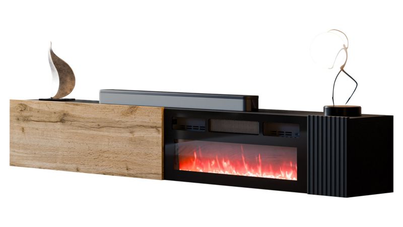 Szafka RTV z kominkiem MIRJAN 24 Capital czarny + dąb wotan 1 szt.