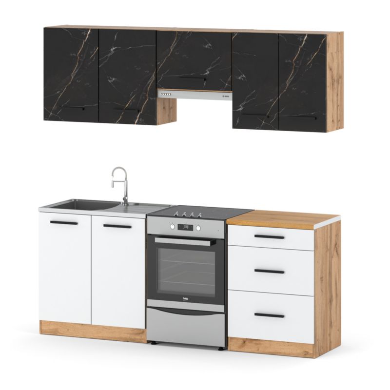 Zestaw Kuchenny Hurtownia-Mebli Z Blatem Kuchnia Mini Mokka Plus 200cm Dąb Wotan San Sebastian/Biały Mat 200x47x145 cm 1szt.