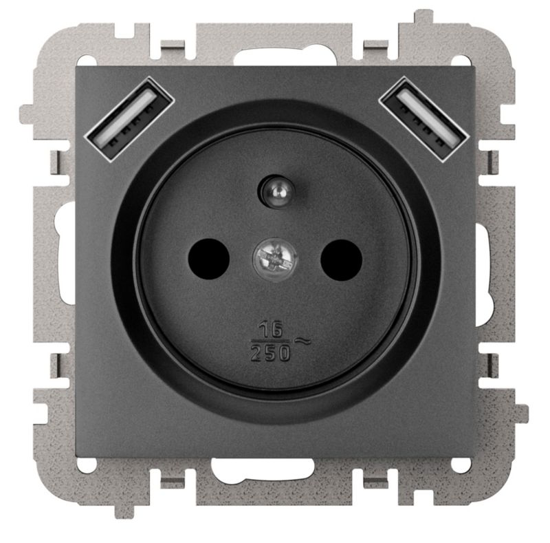 Gniazdo pojedyncze Elektro-Plast Vestra z uziemieniem 2 x USB czarne