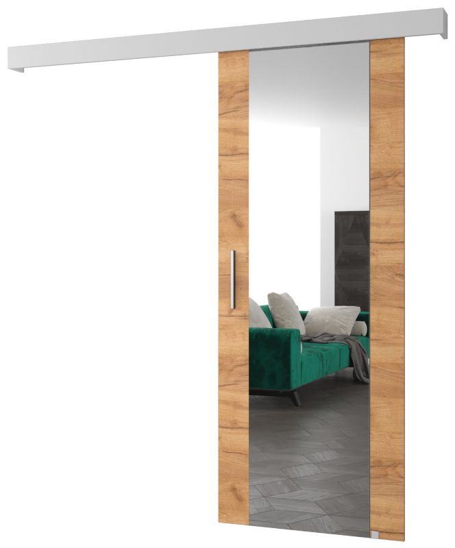 Drzwi przesuwne naścienne Abiks SALWADOR II 70 dąb craft + biały mat + srebrny 1 szt.