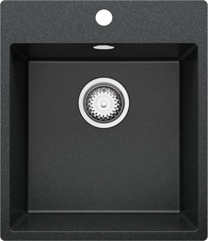Zlewozmywak Ryga PRIMAGRAN Nablatowy 43x50cm do szafki od 45cm, Grafitowy + Syfon, S127, 1 szt.