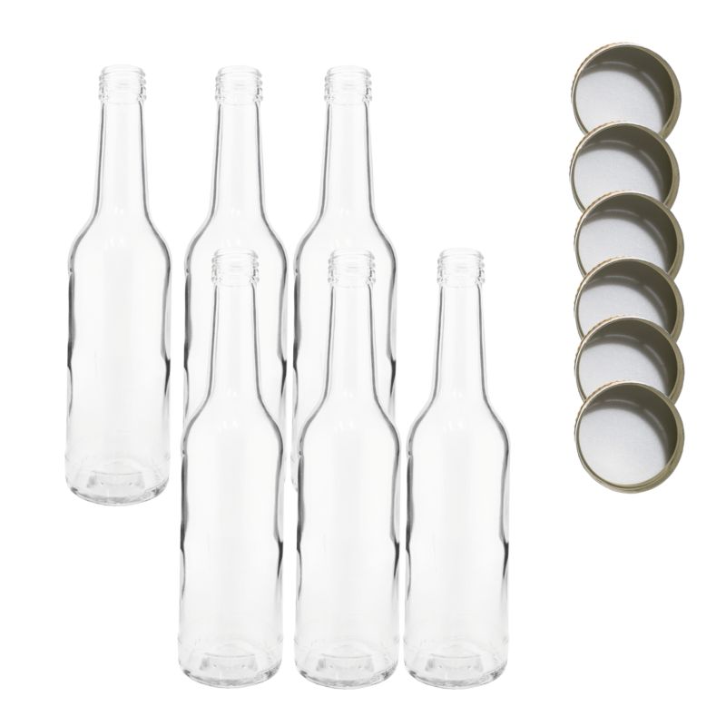 Butelki szklane MODO24 330 ml na soki nalewki i syropy fi 28 z nakrętkami 6 szt.