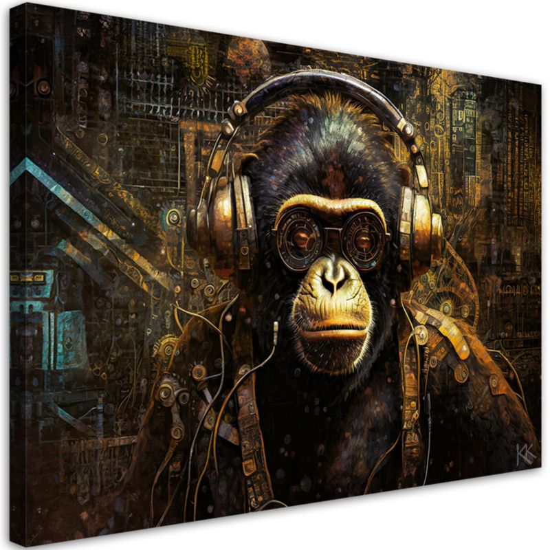 Obraz do salonu sypialni Feeby Szympans w słuchawkach 60x40 cm 1szt