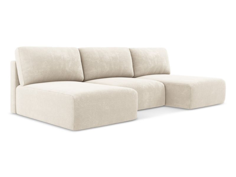 Sofa panoramiczna z funkcją spania LaMiaSofa OSTIA z tkaniny szenilowej 304x149 cm jasny beż 1 szt.