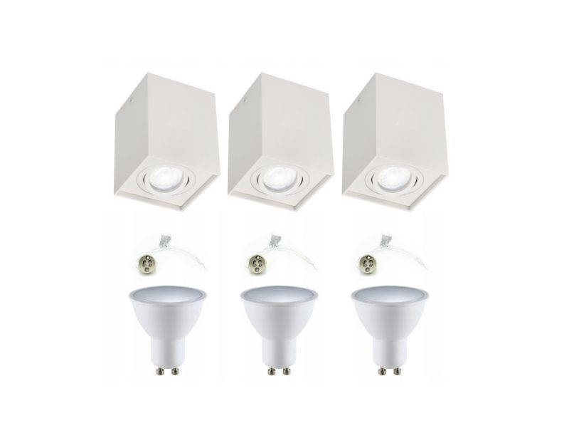 3x Punktowa oprawa EDO sufitowa Pallad 1 White GU10 kwadratowa biała EDO777109 + żarówka LED 5,5W GU10 3000K + gniazdo GU10 kpl