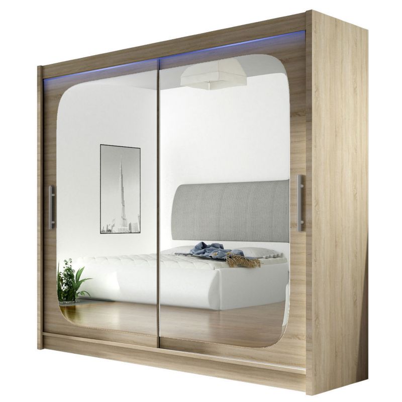 Szafa MIRJAN 24 z drzwiami przesuwnymi London VIII z oświetleniem RGB dąb sonoma/lustro 1 szt.