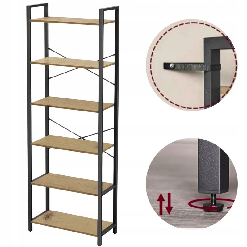 Regał metalowy Matkam stojący ze stalową ramą artisan-czarny 1 szt.