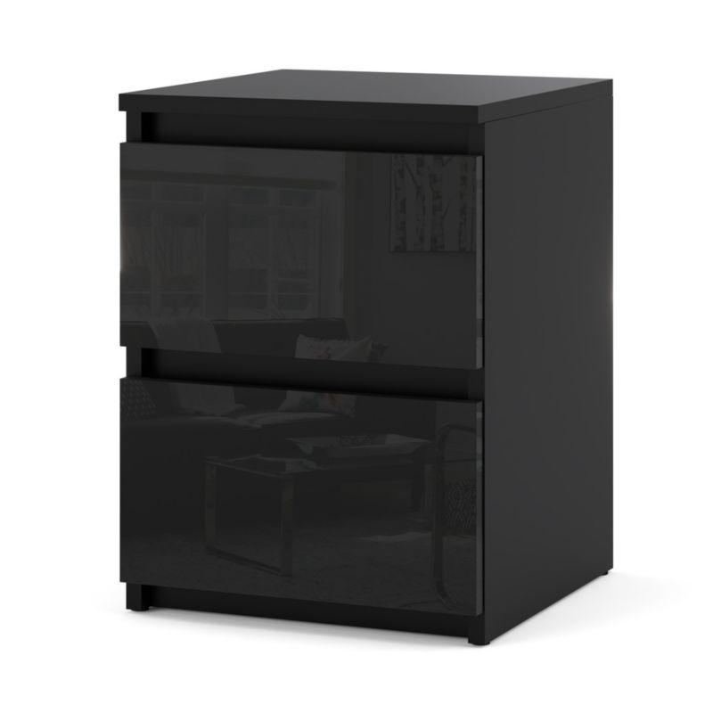 Szafka Nocna Hurtownia-Mebli Szuflady 2 Hugo 30cm Czarny Mat Czarny Połysk 30x30x40 cm 1szt.