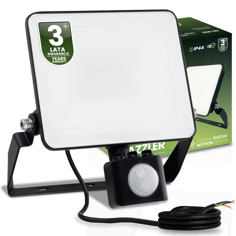 Naświetlacz LED Lumiled 20W 2400lm 4000K IP44 Halogen Zewnętrzny Lampa z Czujnikiem Ruchu Czarny 1 szt.