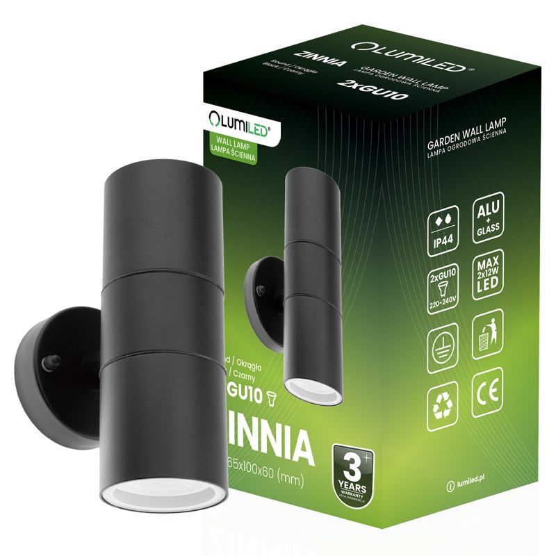 Kinkiet Ogrodowy Lumiled Lampa Ścienna Elewacyjna LED GU10 IP44 Czarna 1 szt.