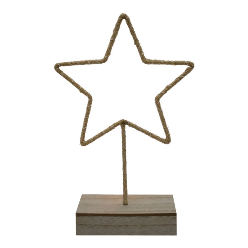 Gwiazda led jutowa na drewnianej podstawie