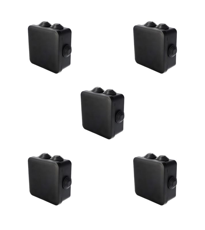 Puszka hermetyczna natynkowa EDO z dławikami odporna na UV zamknięcie na klik 100x100x50mm IP55 czarny 5szt.