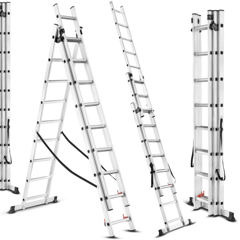 Drabina Aluminiowa Hardmaister 3x9 stopni Wielofunkcyjna Uniwersalna wys. Robocza 6,6m 1 szt