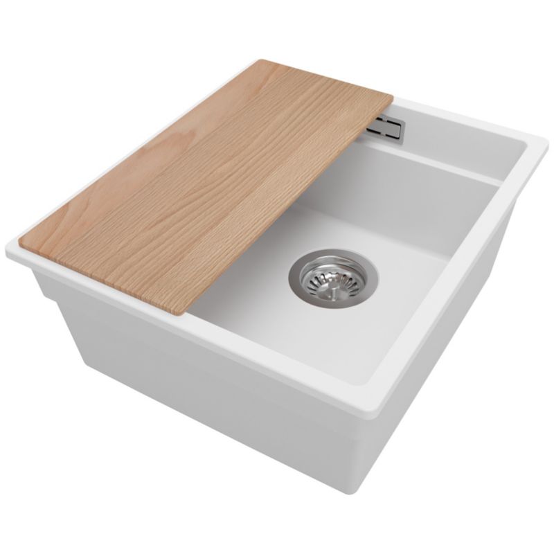 Zlewozmywak Praga Slim PRIMAGRAN Nablatowy 41x47cm do szafki od 45cm z Syfonem i Dodatkiem Biały 1 szt.