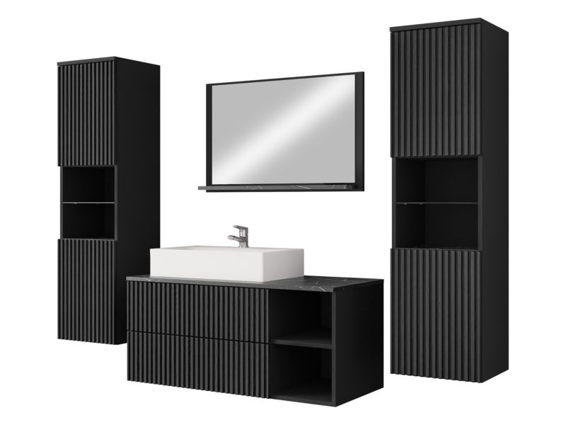 Meble łazienkowe MIRJAN 24 Kertos Ryfel III czarny mat/czarny mat/czarny marmur 1 kpl.