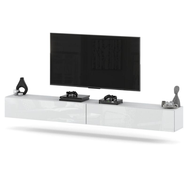 Komoda RTV Hurtownia-Mebli 2 Drzwi RTV Hugo 280cm Biały Mat Biały Połysk 280x35x40 cm 1szt.