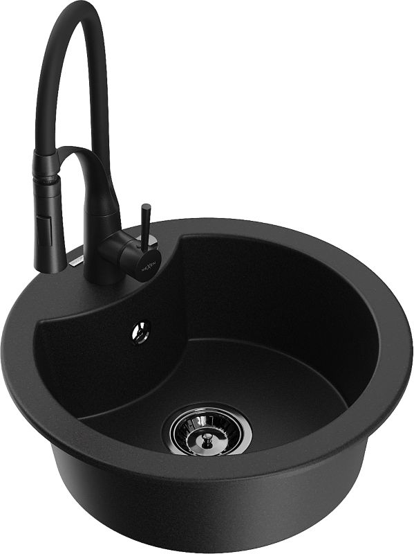 Zlewozmywak granitowy Mexen Diego 1-komorowy z baterią kuchenną Aster szary - 6512-71-73450-70-B 1 szt.