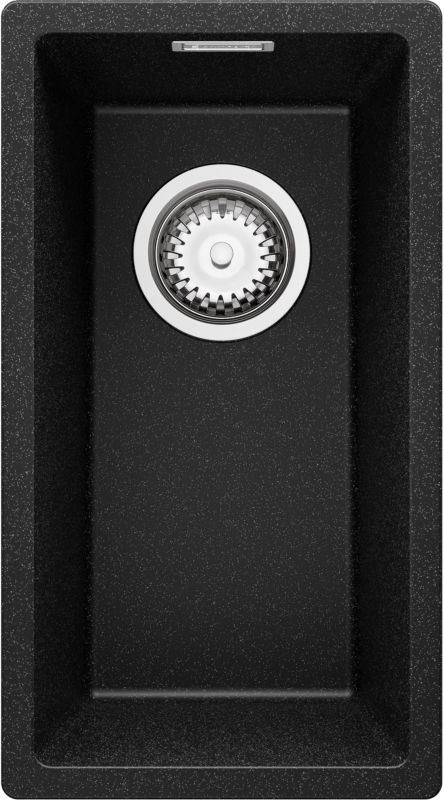 Zlewozmywak Londyn Slim PRIMAGRAN Nablatowy 26x47cm do szafki od 30cm, Grafitowy + Syfon, S003, 1 szt.