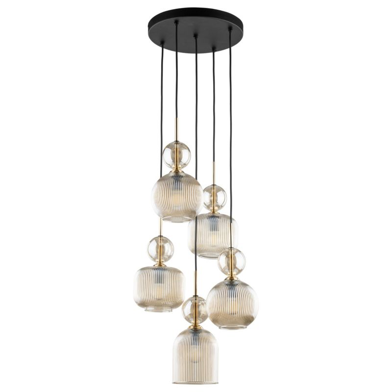 Lampa Wisząca Tk-Lighting Sophia Cognac 5Xe14 ryflowany klosz na kole - 1szt.