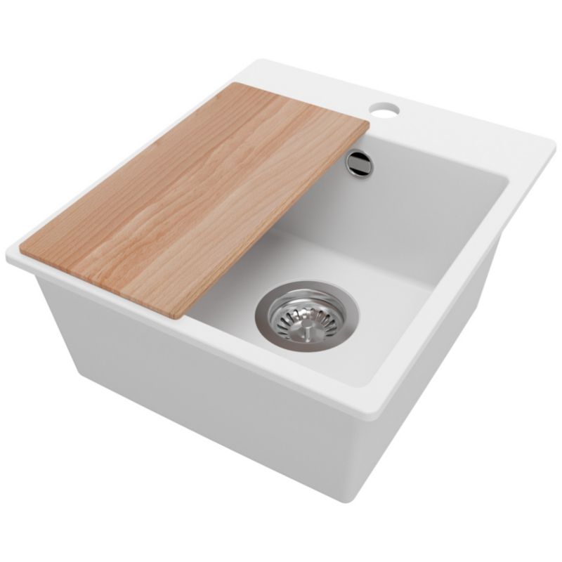 Zlewozmywak Ryga Easy PRIMAGRAN Nablatowy 38x44cm do szafki od 40cm z Syfonem i Dodatkiem Biały 1 szt.