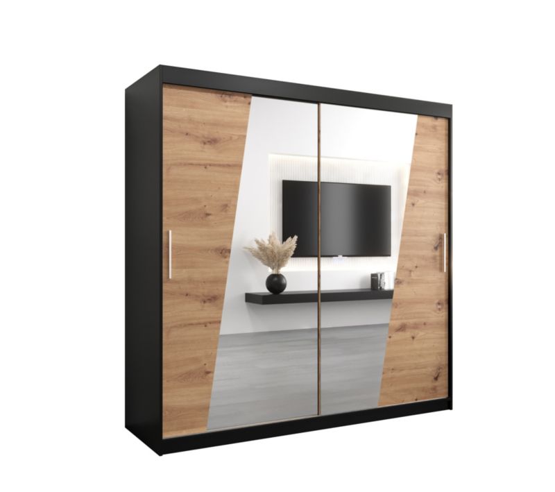 Szafa przesuwna Garderoba Abiks RHOMB 200 czarny mat + dąb artisan 1 szt.