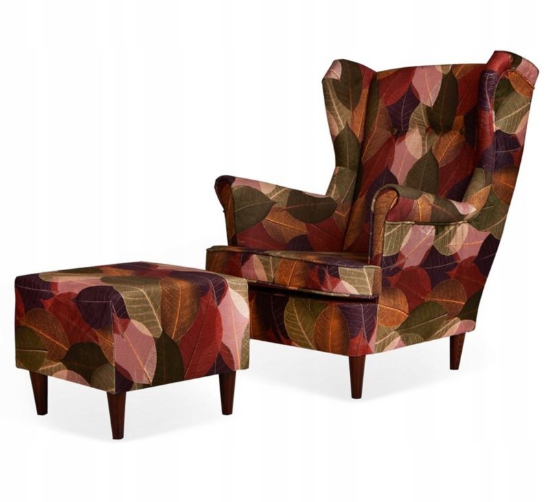 Fotel uszak do salonu z podnóżkiem Family Meble ARI PRINT liście 1szt