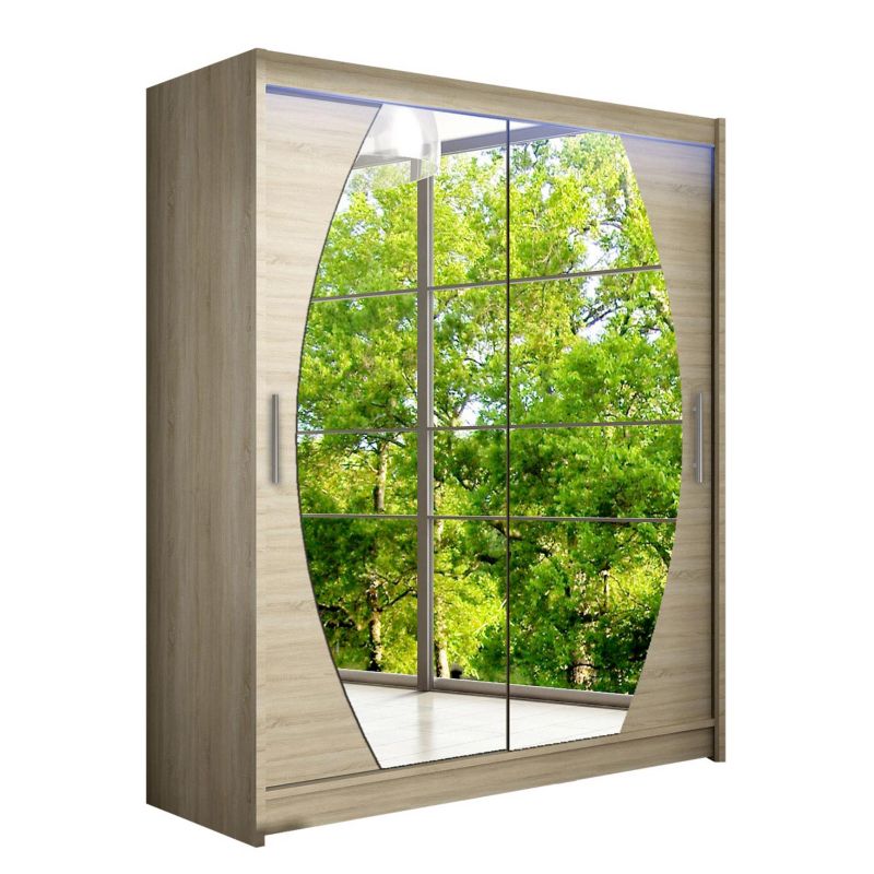 Szafa MIRJAN 24 z drzwiami przesuwnymi Presto VIII z oświetleniem RGB dąb sonoma/lustro 1 szt.