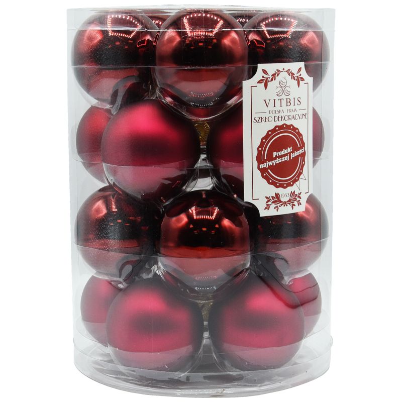 Bombki szklane Vitbis gładkie 60 mm bordowe 20 szt.